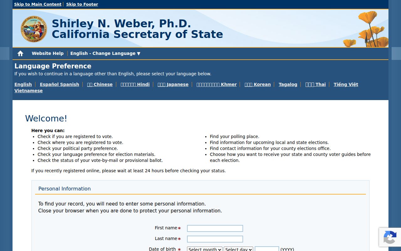 Covina residents directory California voter status self lookup