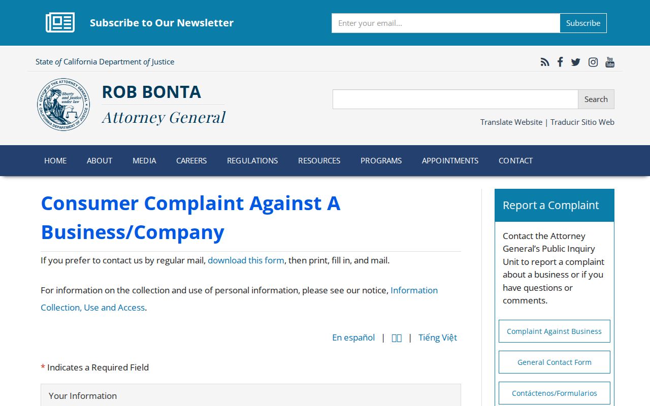 Covina neighbors California Attorney General consumer complaint channel