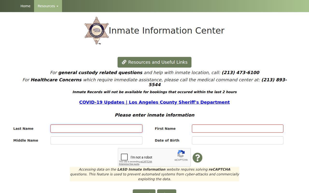 Covina neighbors Los Angeles County Sheriff's Department inmate information center