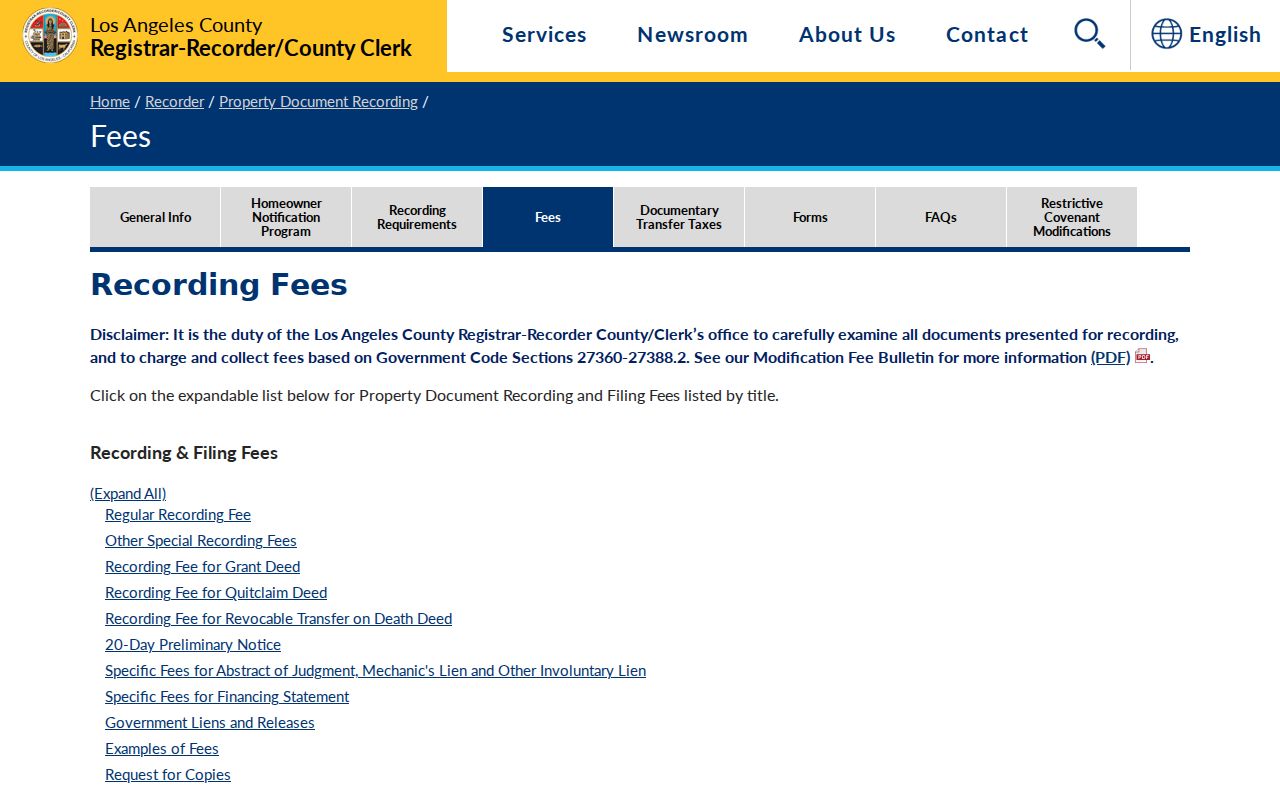 Covina previous residents recorder fees
