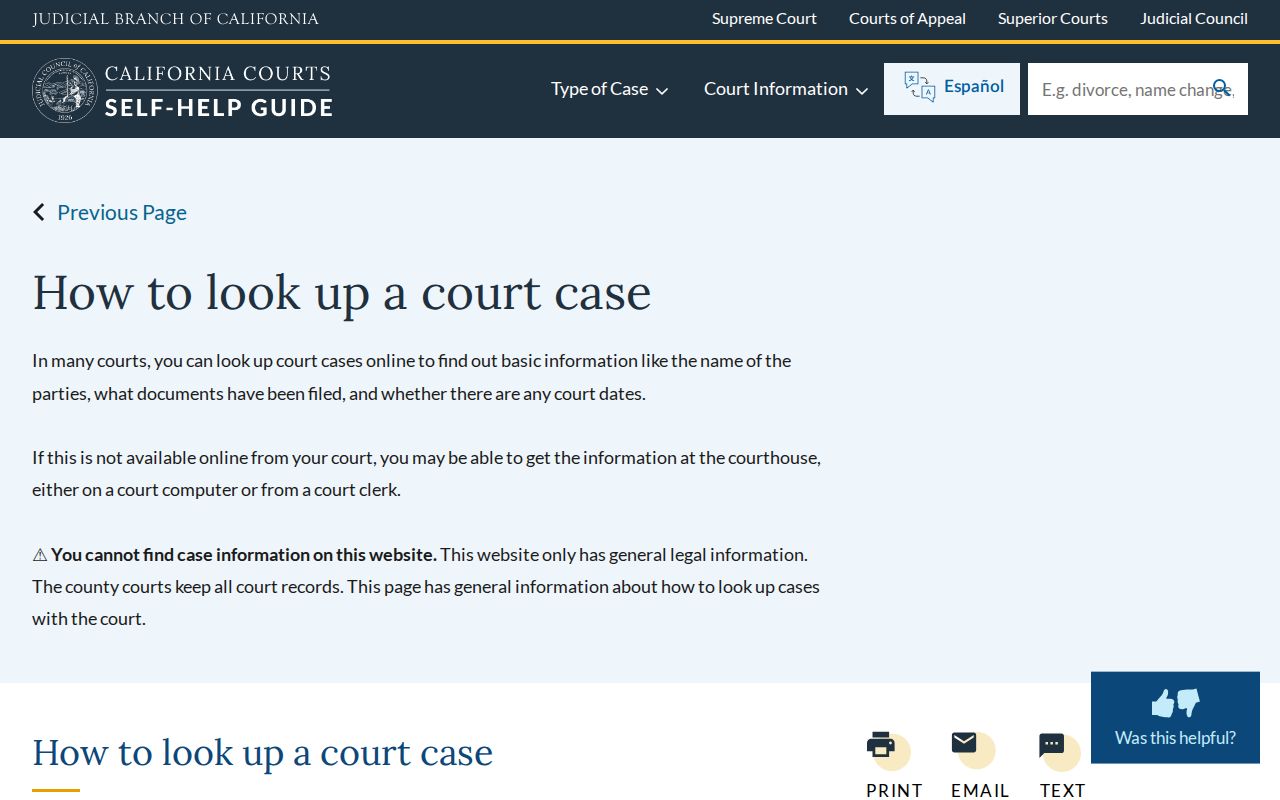 Covina resident lookup California Courts case lookup guidance
